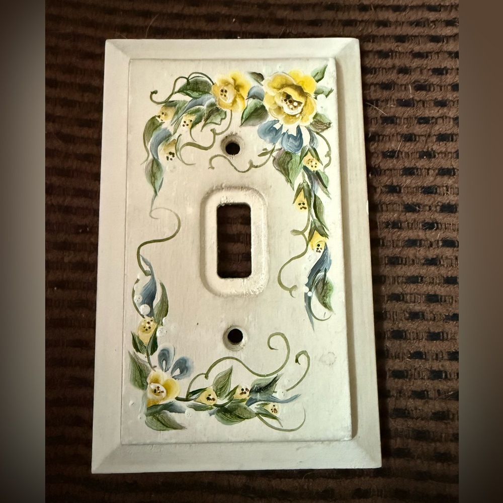 Vintage 90’s Hand-Painted Floral Light Switch Cover | Cottagecore Wall Decor